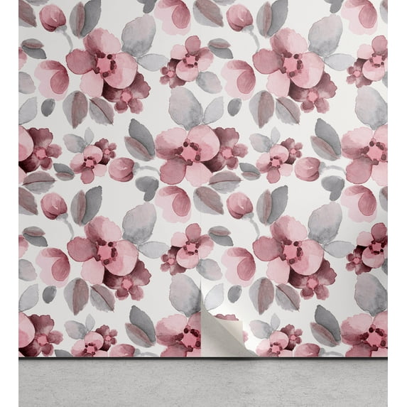 Ambesonne Floral Peel & Stick Wallpaper for Home, Flower Sketch Romantic Hues, 13"x100", Dimgray Dried Rose