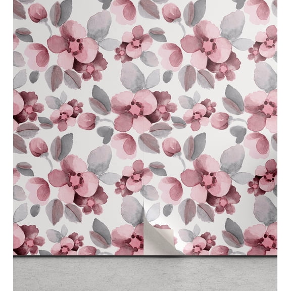 Ambesonne Floral Peel & Stick Wallpaper for Home, Flower Sketch Romantic Hues, 13"x36", Dimgray Dried Rose