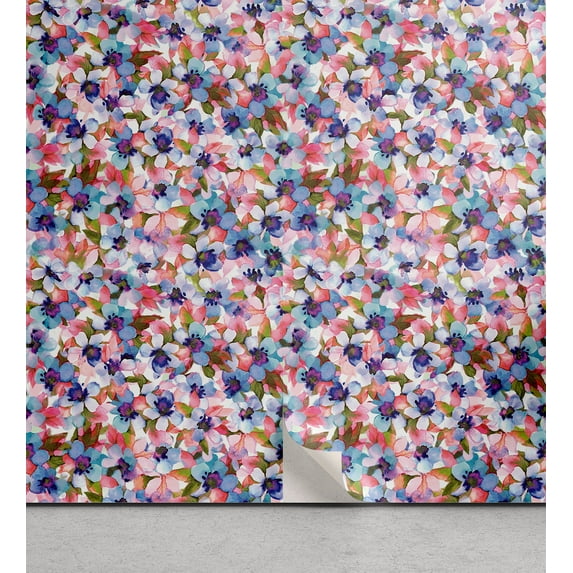 Ambesonne Floral Peel & Stick Wallpaper for Home, Flowers Foliage Watercolor, 13"x72", Burnt Sienna and Sage Green