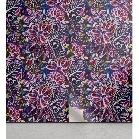 Ambesonne Floral Peel & Stick Wallpaper for Home, Flowers Leaves Pastel Art, 13"x100", Pale Maroon Indigo Blue