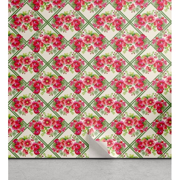 Ambesonne Floral Peel & Stick Wallpaper for Home, Flowers Valentine's Day Plot, 13"x36", Dark Coral and Fern Green