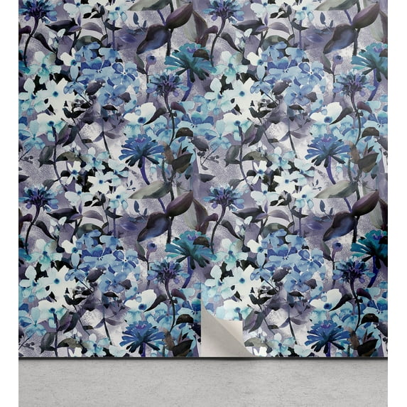 Ambesonne Floral Peel & Stick Wallpaper for Home, Flowers Violet Color Palette, 13"x72", Indigo Pale Blue White