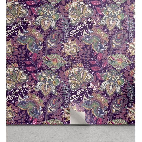 Ambesonne Floral Peel & Stick Wallpaper for Home, Flowers and Mandala Art, 13"x72", Mauve Green