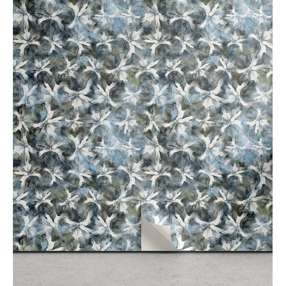 Ambesonne Floral Peel & Stick Wallpaper for Home, Forest Flower Silhouettes, 13"x100", Pale Blue and Ivory