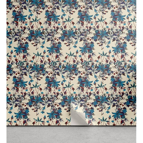 Ambesonne Floral Peel & Stick Wallpaper for Home, Garden Flowers Abstract Plot, 13"x36", Dark Turquoise Paprika
