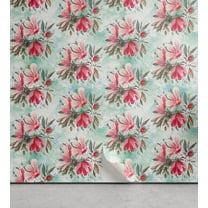 Ambesonne Floral Peel & Stick Wallpaper for Home, Garden Watercolor Botanical, 13"x36", Dark Coral and Grey Teal