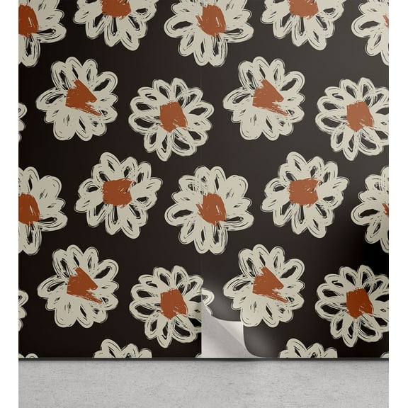 Ambesonne Floral Peel & Stick Wallpaper for Home, Goth Flowers Grunge Details, 13"x36", Ginger Grey Yellow Brown