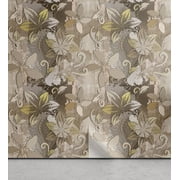 Ambesonne Floral Peel & Stick Wallpaper for Home, Grunge Retro Flower Pattern, 13"x36", Eggshell and Dark Tan
