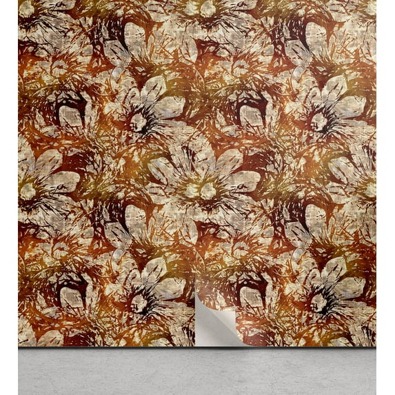 Ambesonne Floral Peel & Stick Wallpaper for Home, Grunge Sketches Sunset Tones, 13"x72", Burgundy and Amber