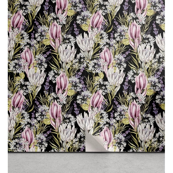Ambesonne Floral Peel & Stick Wallpaper for Home, Gypsophila Lavender Flowers, 13"x36", Pistachio Green and Lilac
