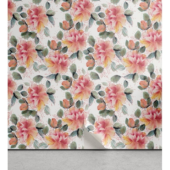 Ambesonne Floral Peel & Stick Wallpaper for Home, Minimalist Botanical Pattern, 13"x36", Dark Salmon and Olive Green