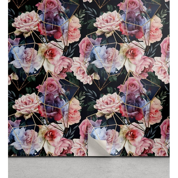 Ambesonne Floral Peel & Stick Wallpaper for Home, Modern Farmhouse Roses Print, 13"x100", Pale Pink and Peach