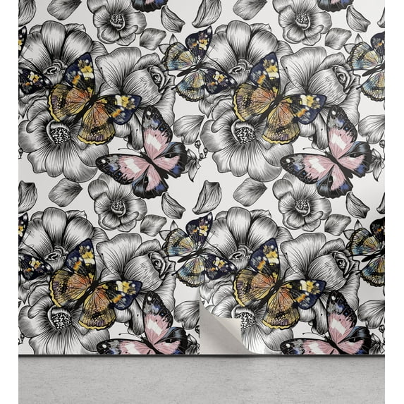 Ambesonne Floral Peel & Stick Wallpaper for Home, Monarch Butterfly Retro, 13"x36", Multicolor