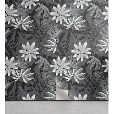 Ambesonne Floral Peel & Stick Wallpaper for Home, Monochrome Passionflowers, 13"x36", Pale Grey White