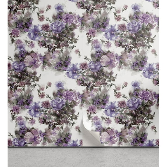 Ambesonne Floral Peel & Stick Wallpaper for Home, Nostalgic Meadow Pattern Art, 13"x36", Rose Lavender and Sage Green