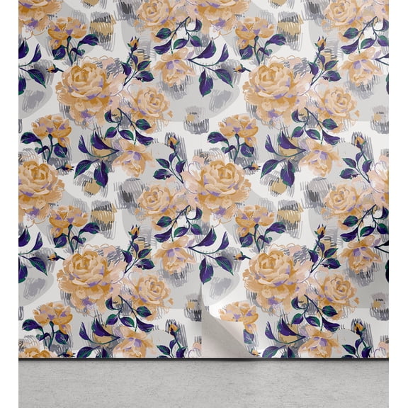 Ambesonne Floral Peel & Stick Wallpaper for Home, Nostalgic Roses Teal Leaves, 13"x36", White Sand Brown and Dimgray