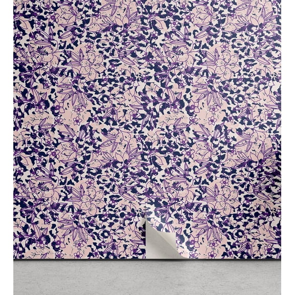Ambesonne Floral Peel & Stick Wallpaper for Home, Orchid Flowers Leopard Print, 13"x72", Ceil Blue Blush White