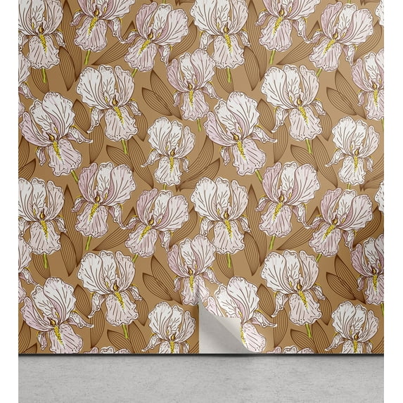 Ambesonne Floral Peel & Stick Wallpaper for Home, Orchids in Earthy Tones Art, 13"x72", Dark Peach Rose and Cocoa
