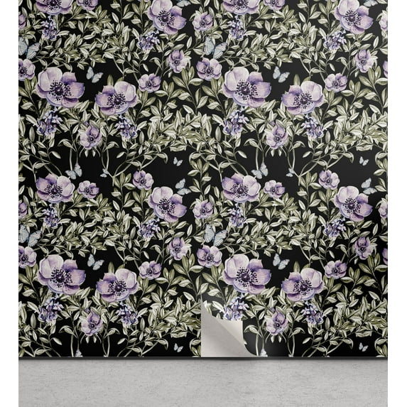 Ambesonne Floral Peel & Stick Wallpaper for Home, Pales Tones of Poppy Flowers, 13"x100", Pale Sage Green Lilac