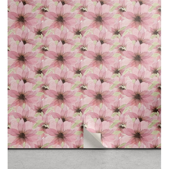 Ambesonne Floral Peel & Stick Wallpaper for Home, Pattern of Delicate Flowers, 13"x36", Pastel Pink and Pale Khaki