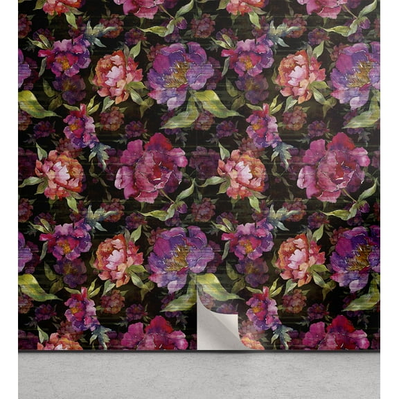 Ambesonne Floral Peel & Stick Wallpaper for Home, Peony Flowers Spring Vibes, 13"x36", Purple Pink Salmon