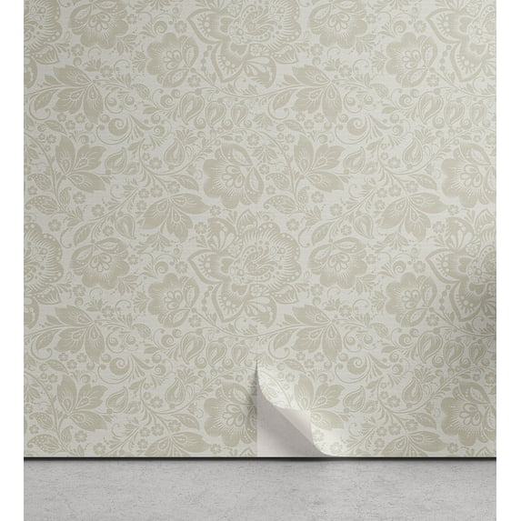 Ambesonne Floral Peel & Stick Wallpaper for Home, Print of Vintage Flowery Art, 13"x100", Pale Sepia Coconut