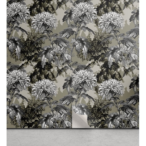 Ambesonne Floral Peel & Stick Wallpaper for Home, Retro Style Botanical Motif, 13"x36", Slate Brown and Grey