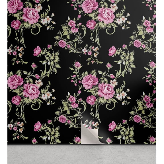 Ambesonne Floral Peel & Stick Wallpaper for Home, Romantic Cottagecore Flowers, 13"x36", Pale Fuchsia and Pale Green