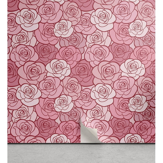 Ambesonne Floral Peel & Stick Wallpaper for Home, Rose Scene Pattern Neutral, 13"x36", Soft Pink Pale Mauve