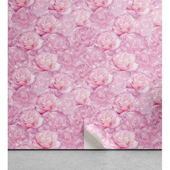 Ambesonne Floral Peel & Stick Wallpaper for Home, Roses Bouquet Closeup Print, 13"x100", Lavender Coral Blush