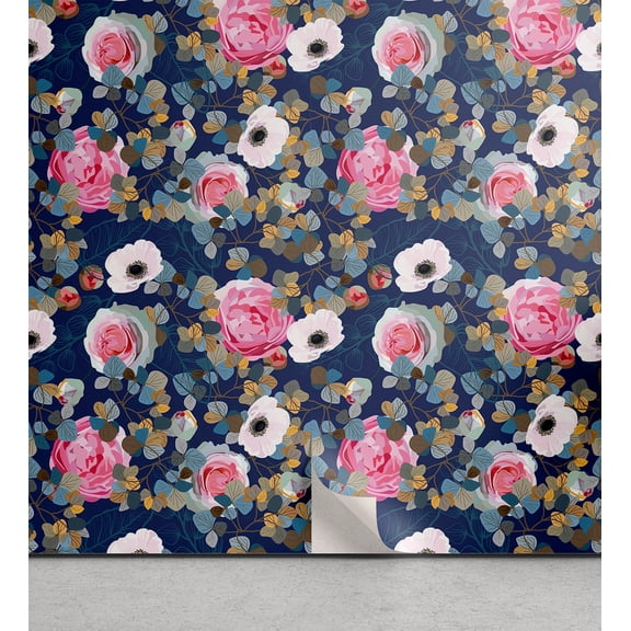 Ambesonne Floral Peel & Stick Wallpaper for Home, Roses Flowers Simplistic Art, 13"x36", Violet Blue Soft Pink