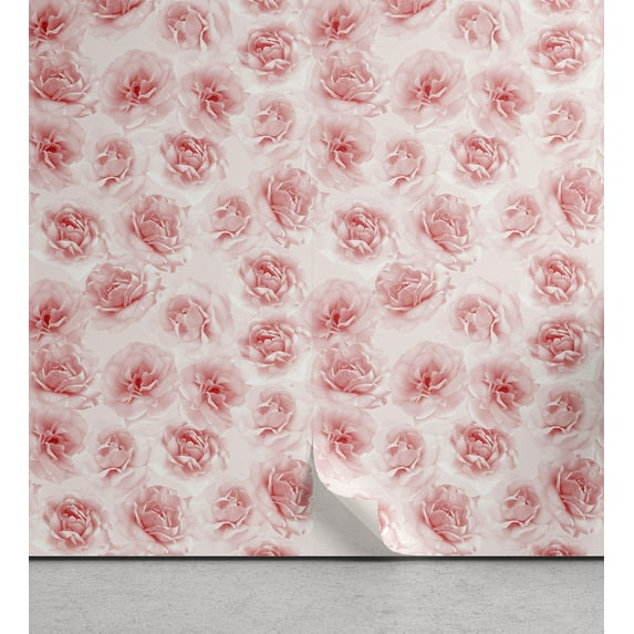 Ambesonne Floral Peel & Stick Wallpaper for Home, Roses Valentine's Day Art, 13"x36", Dark Pink Blush and White