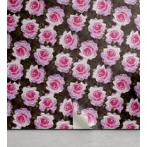 Ambesonne Floral Peel & Stick Wallpaper for Home, Roses Vintage Garden Plot, 13"x36", Dark Pink and Olive Green