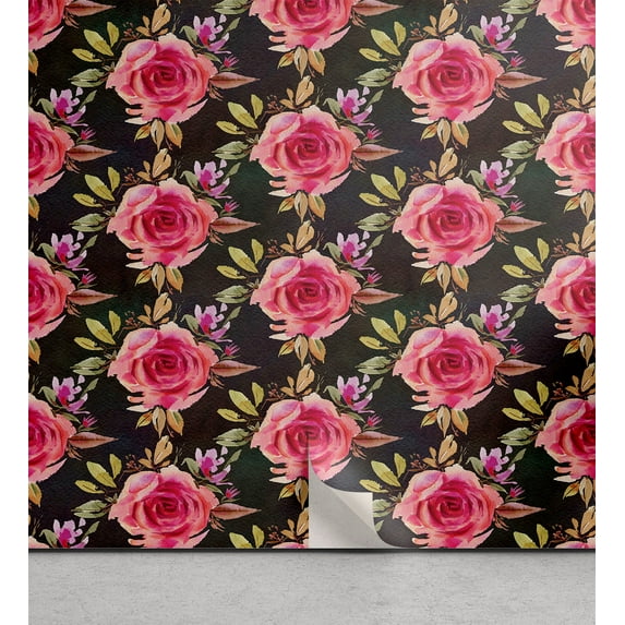 Ambesonne Floral Peel & Stick Wallpaper for Home, Roses Vintage Grunge Pattern, 13"x36", Dark Coral and Earth Yellow