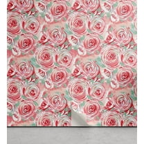 Ambesonne Floral Peel & Stick Wallpaper for Home, Roses Watercolor Botanical, 13"x36", Dark Pink and Pale Teal