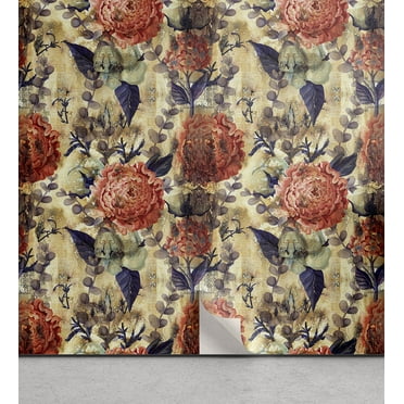 Ambesonne Floral Peel & Stick Wallpaper for Home, Rustic Pattern Cotton Blooms, 13"x36", Salmon Quartz Camel