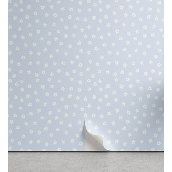 Ambesonne Floral Peel & Stick Wallpaper for Home, Scattered Small Blooms, 13"x100", Pale Blue White