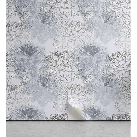 Ambesonne Floral Peel & Stick Wallpaper for Home, Sketch of Water Lily Flower, 13"x72", Pale Purpleblue and Coconut