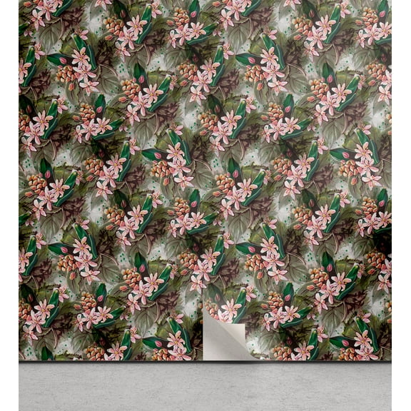 Ambesonne Floral Peel & Stick Wallpaper for Home, Snowdrops Spring Flowers, 13"x36", Fern Green and Soft Pink