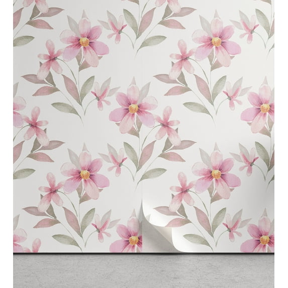 Ambesonne Floral Peel & Stick Wallpaper for Home, Soft Floral Art Garden Print, 13"x36", Pastel Pink and Sage Green