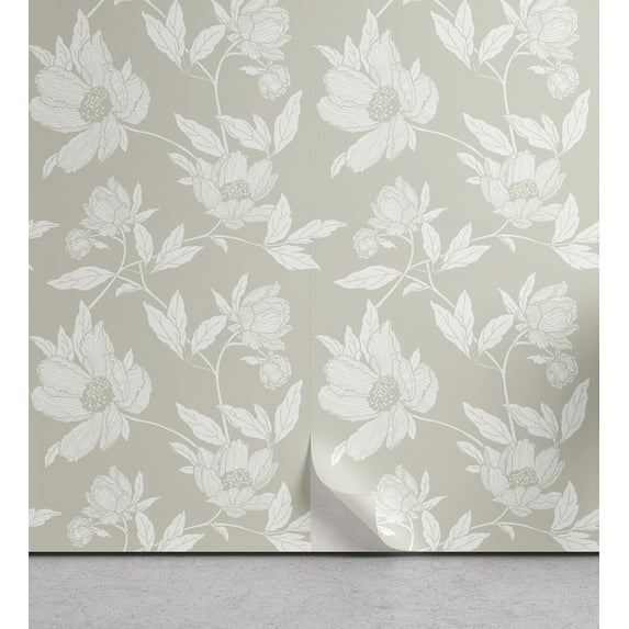 Ambesonne Floral Peel & Stick Wallpaper for Home, Soft Toned Flower Bouquets, 13"x100", Dust and White
