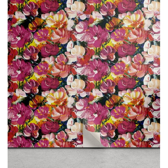 Ambesonne Floral Peel & Stick Wallpaper for Home, Spring Garden Flower Sketch, 13"x36", Cream Mustard and Magenta