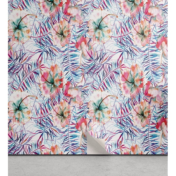 Ambesonne Floral Peel & Stick Wallpaper for Home, Spring Jumble Garden Flowers, 13"x36", Coral Multicolor