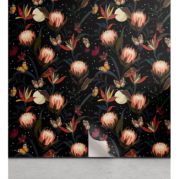 Ambesonne Floral Peel & Stick Wallpaper for Home, Starry Sky Butterflies Print, 13"x72", Coral Paprika Mustard