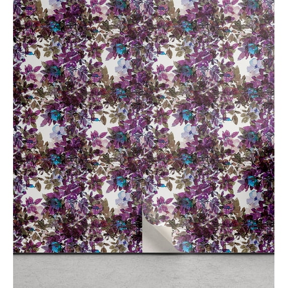 Ambesonne Floral Peel & Stick Wallpaper for Home, Timeless Flowers and Foliage, 13"x72", Violet Sky Blue and Taupe