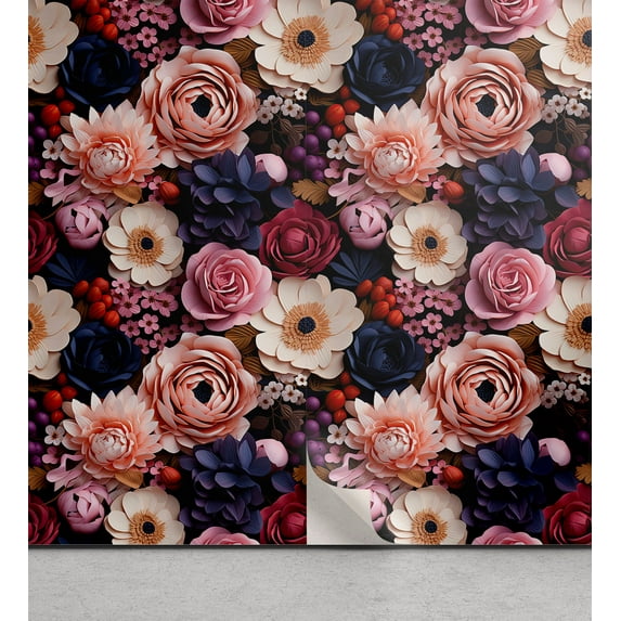 Ambesonne Floral Peel & Stick Wallpaper for Home, Top View Garden Flowers Art, 13"x100", Blush Dark Lavender