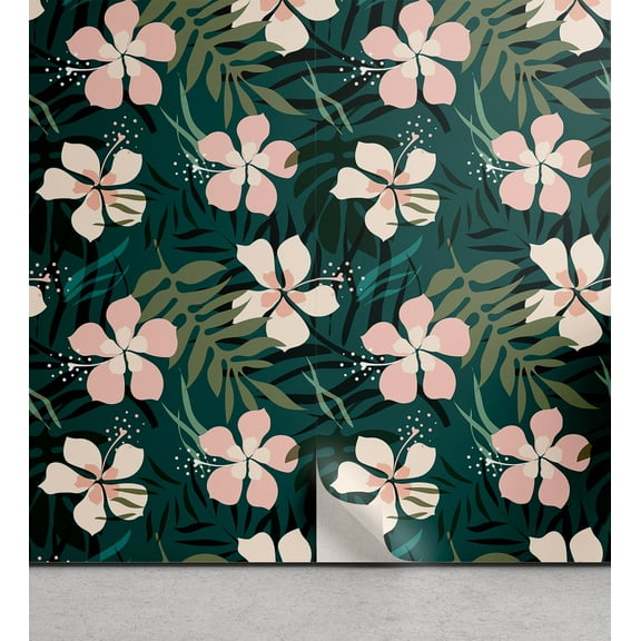 Ambesonne Floral Peel & Stick Wallpaper for Home, Tropical Jungle Vibe Print, 13"x100", Blush Green Sage Green