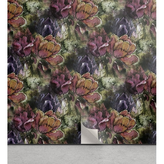 Ambesonne Floral Peel & Stick Wallpaper for Home, Tulip Flowers Summer Concept, 13"x36", Olive Green and Multicolor