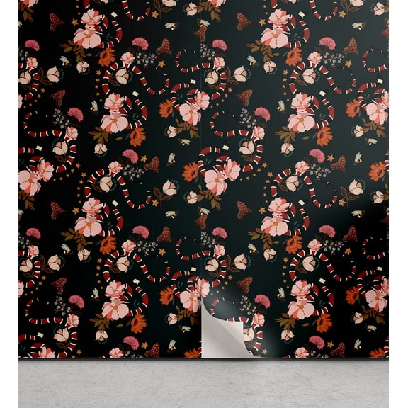 Ambesonne Floral Peel & Stick Wallpaper for Home, Tulips Carnation Snakes Star, 13"x36", Ruby Blush and Cinnamon