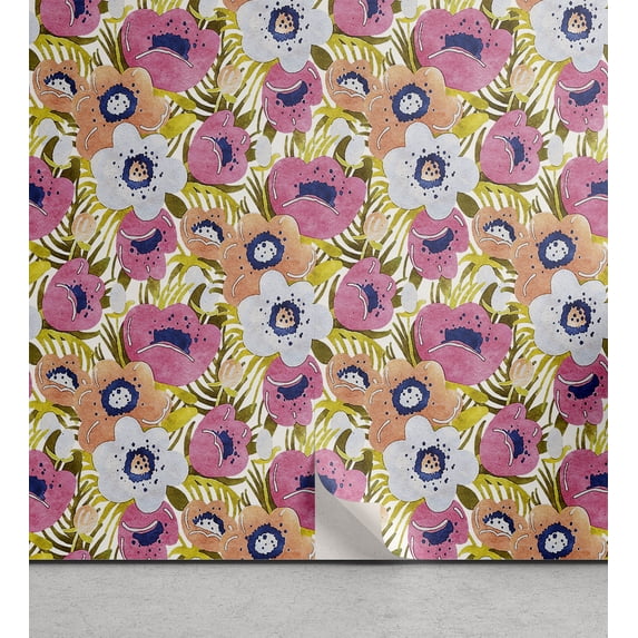 Ambesonne Floral Peel & Stick Wallpaper for Home, Tulips Pastel Tones Print, 13"x36", Pale Salmon Green Pink